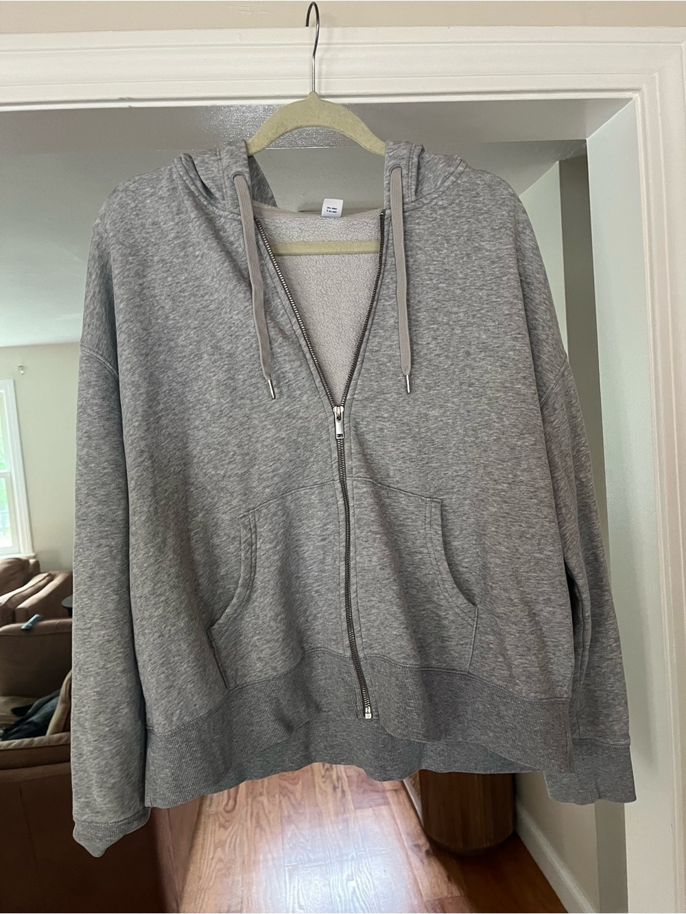 Old Navy Light Gray Hooded Zip Up Sweater, Large